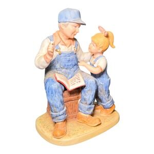 Homco Denim Days Figurine Grandfather and Girl Reading 8894 Blue White